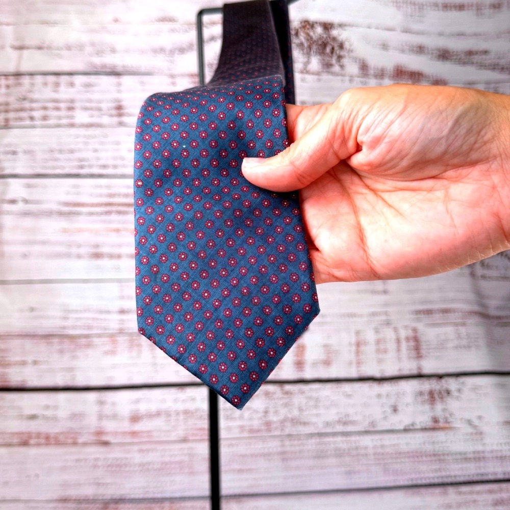 VTG Chaps Ralph Lauren Mens Silk Tie Blue Red Geometric Pattern Classic